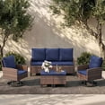 thumbnail image 3 of ELPOSUN Outdoor Patio Furniture Set, 5 Pieces All-Weather Wicker Rattan Outdoor Patio Conversation Set with Swivel Chairs and ottomans, for Garden,Poolside,Backyard, Brown&Blue, 3 of 9