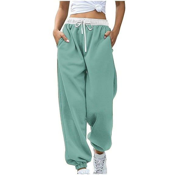 PUMISAS Sweatpants For Womens Color Block And Drawstring High Waisted Sweat Pants Workout Athletic Joggers With Pockets Sports Trousers Cuffed Pants