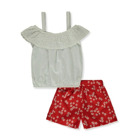 

Girls Pink Girls 2-Piece Floral Shorts Set Outfit - red/multi 2t (Toddler)