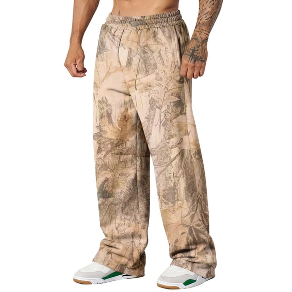 Cthrlog Mens Baggy Pants Casual Camo Graphic Print Streetwear Sweatpants Joggers Workout Elastic Waist Wide Leg Pants Y2k with Pockets Light Green 024