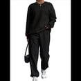 thumbnail image 1 of Conjunto Deportivo de Dos Piezas para Mujer: Sudadera y Pantalón Deportivo de Cuello Redondo Liso y Holgado, Conjunto de Jersey para Estar en Casa. Negro XXL, 1 of 5