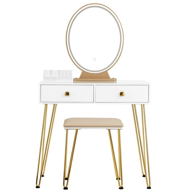 Patiojoy Ensemble de Coiffeuse avec Miroir à Écran Tactile Blanc