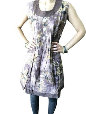 Women Tunic Dresses, Purple Floral Printed Housedress Summer Bohemian Gypsy Chic Cotton Ethnic Kurti SM