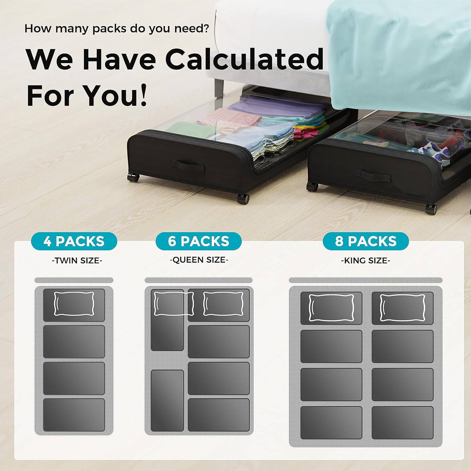2 Pack Under Bed Storage with Wheels, Under Bed Shoe Storage Larger Capacity with PVC Clear Window & Label, Under the Bed Storage Containers for Shoe Clothes Toy Book