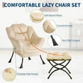 thumbnail image 4 of Lazy Chair with Ottoman - 400lb Capacity Lounge Chair, Oversized Reading Armchair with Folding Footrest & Side Pocket, Comfortable Accent Chair for Living Room, Bedroom (Khaki), 4 of 6
