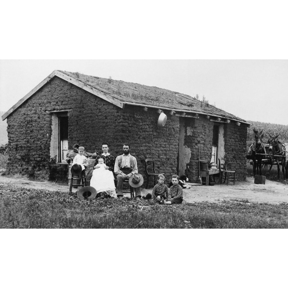 Nebraska Homesteaders Na Pioneer Family Poses In Front Of Their Sod