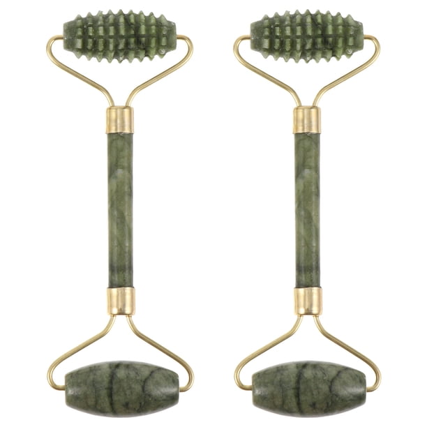 EeaseMX 2 rodillos de masaje de jade, piedra de jade, masajeador facial y corporal Gua Sha, herramienta de raspado
