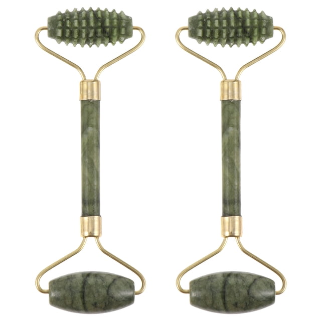 EeaseMX 2 rodillos de masaje de jade, piedra de jade, masajeador facial y corporal Gua Sha, herramienta de raspado