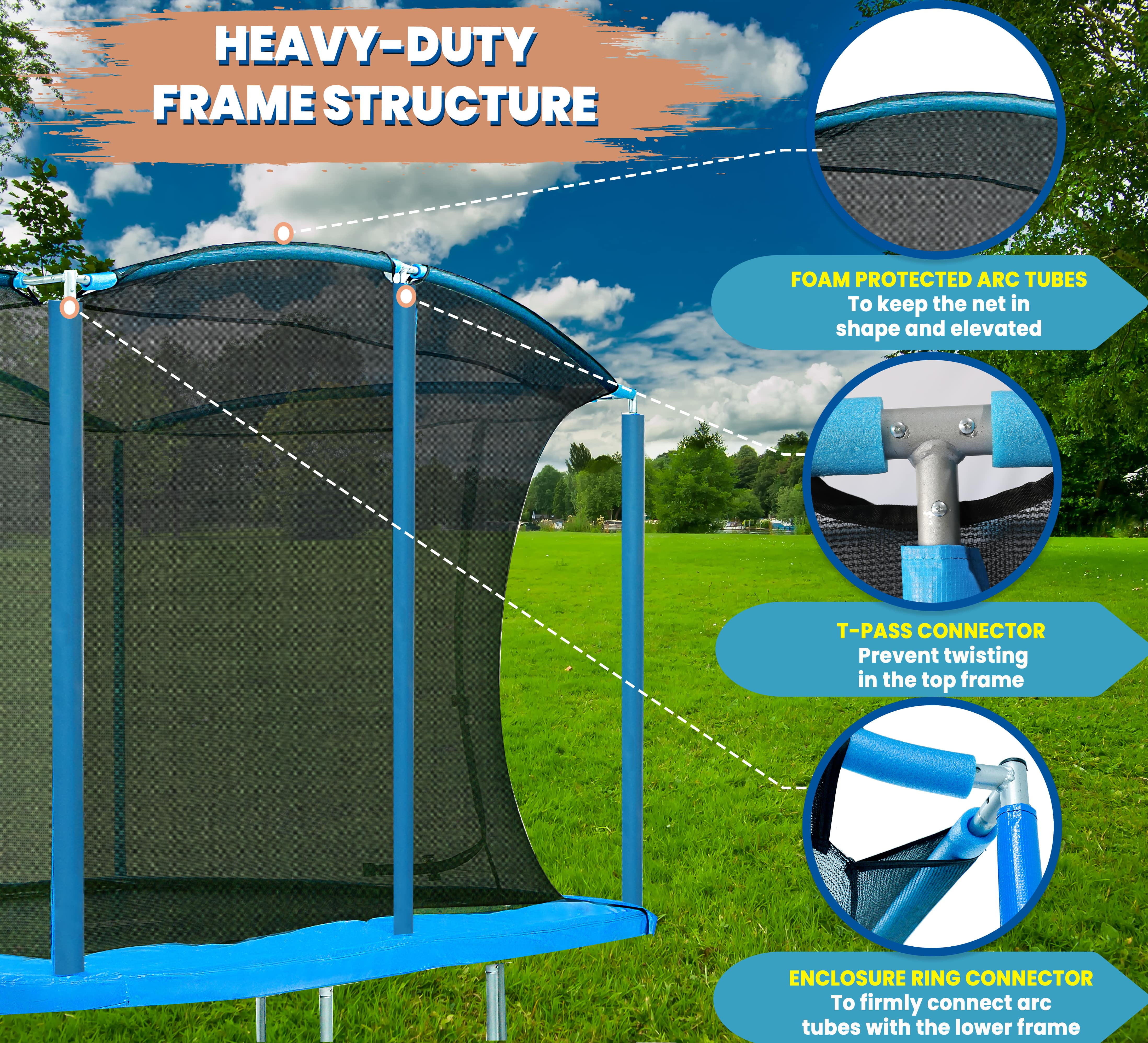 Machrus Moxie 8 x 12 FT Rectangular Outdoor Trampoline Set with Premium Safety Enclosure – Gymnastics Rectangular Trampoline for Kids and Adults- Cyan Blue