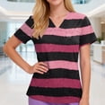 thumbnail image 2 of OIOLOYJM Scrub Tops Women Casual V Neck Short Sleeve Striped Scrubs Cotton Stretchy T Shirts Fashion Pullover with 3 Pockets Light Blue 2XL, 2 of 4