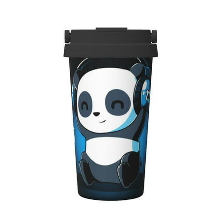 

Insulated Coffee Mug With Lid Panda Animal Headphones Insulated Tumbler Stainless Steel Coffee Travel Mug With Lid Hot Beverage And Cold Vacuum Portable Thermal Cup Gifts