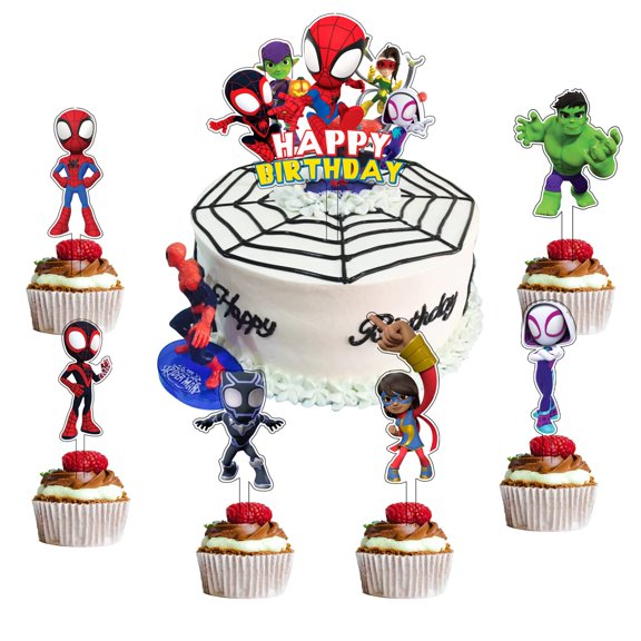 Acrylic Spidey and His Amazing Friends Cake Toppers Set Birthday Cake Decorations Spider Themed Party Supplies for Kids Boys Girls Party Favors(Set of 7PCS)