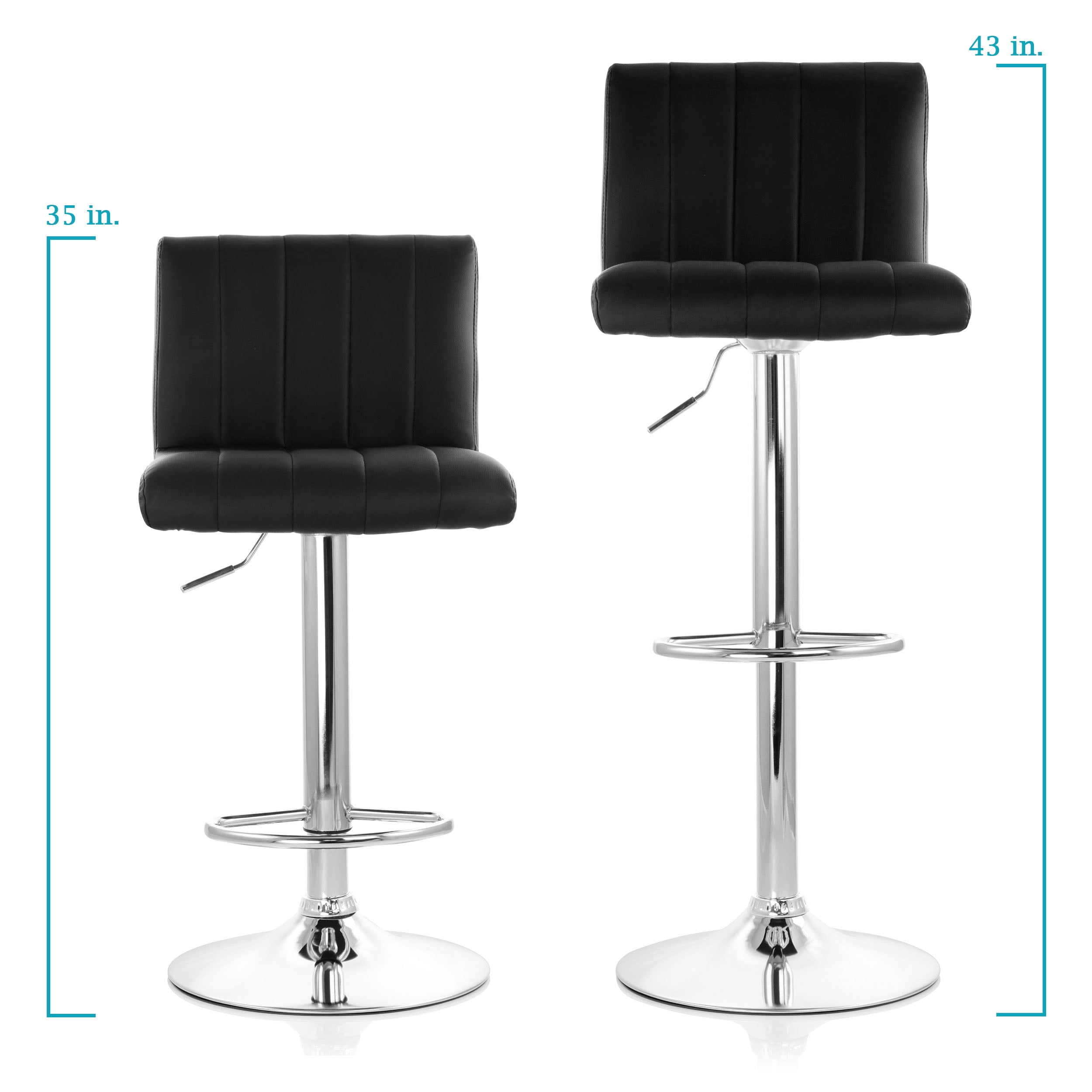 Elama Bar Stool with Adjustable Height & Swivel, Black, Set of 2