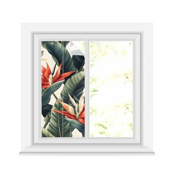 Window Privacy Film Tropical Plant Stained Glass Window Film Decorative Sun Block Window Cover Summer Botanical Flowers Leaves Country Window Clings Static Adhesive Sticker for Bathroom 17.7"x39.3"