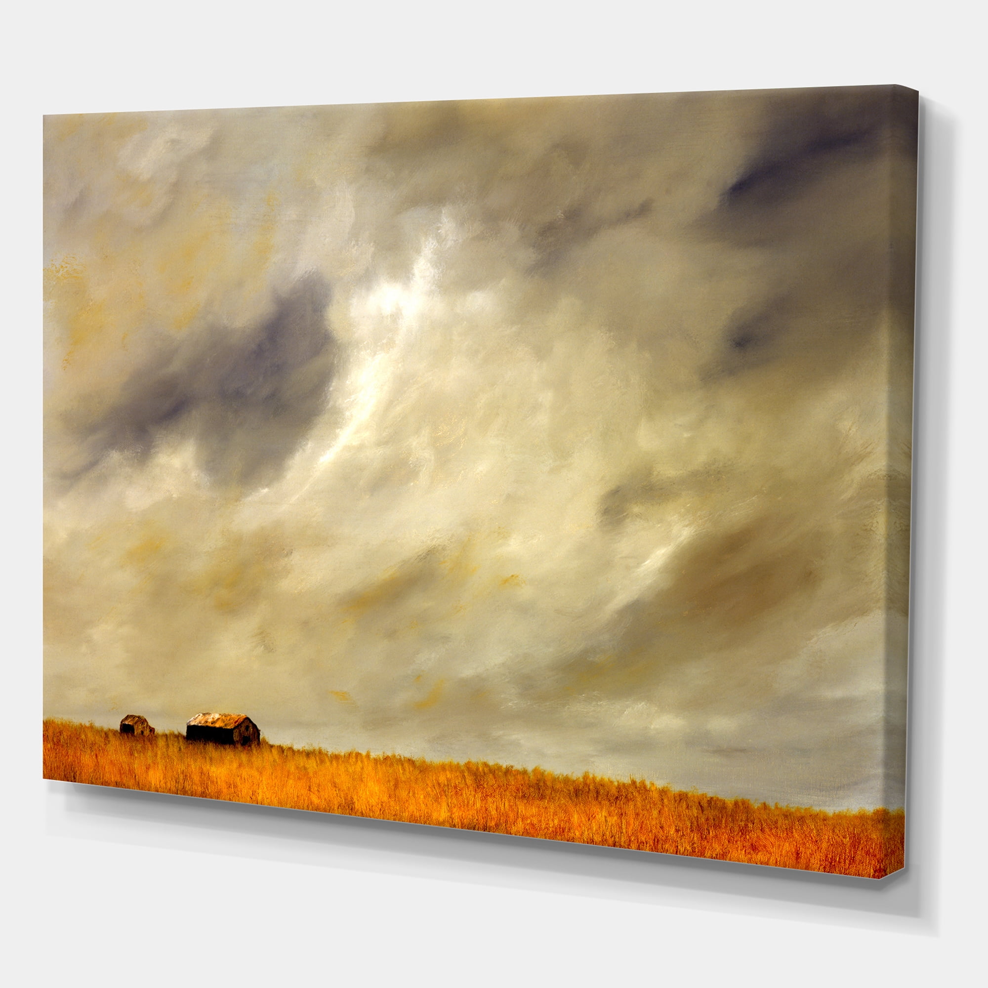 Desert Farmhouse Under Cloudy Sky I 12 in x 8 in Painting Canvas Art Print, by Designart