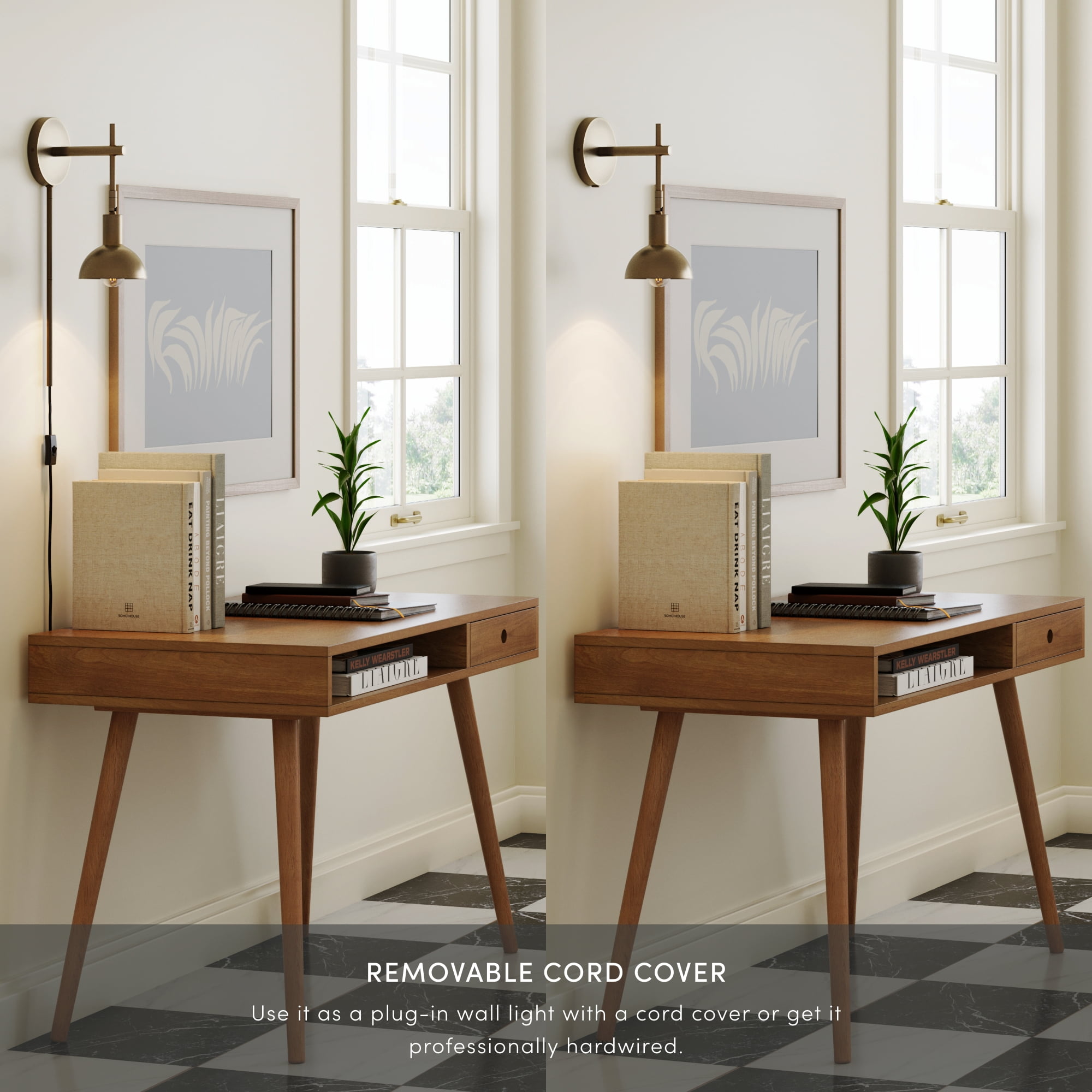 Nathan James Tamlin Brass Wall Mounted Sconce 1-Light Fixture with Plugin and On/Off Switch