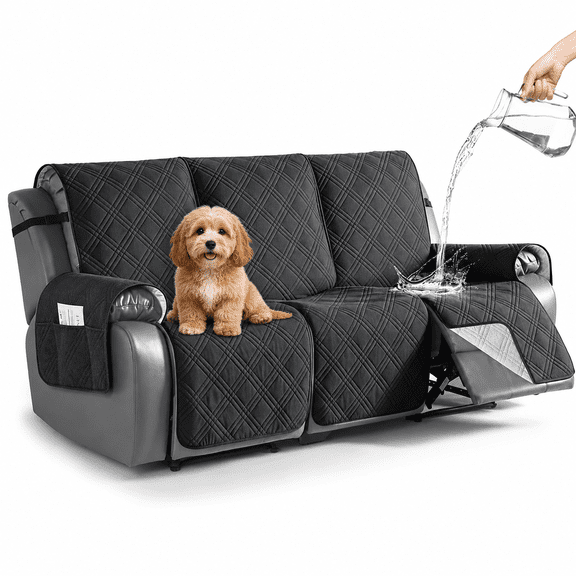 INSMART 3 Seat Recliner Sofa Covers, Waterproof Reclining Couch Slipcovers with Side Pocket, Non-Slip, Washable Furniture Protector for 3 Seater Reclining Couch, Kids & Pets
