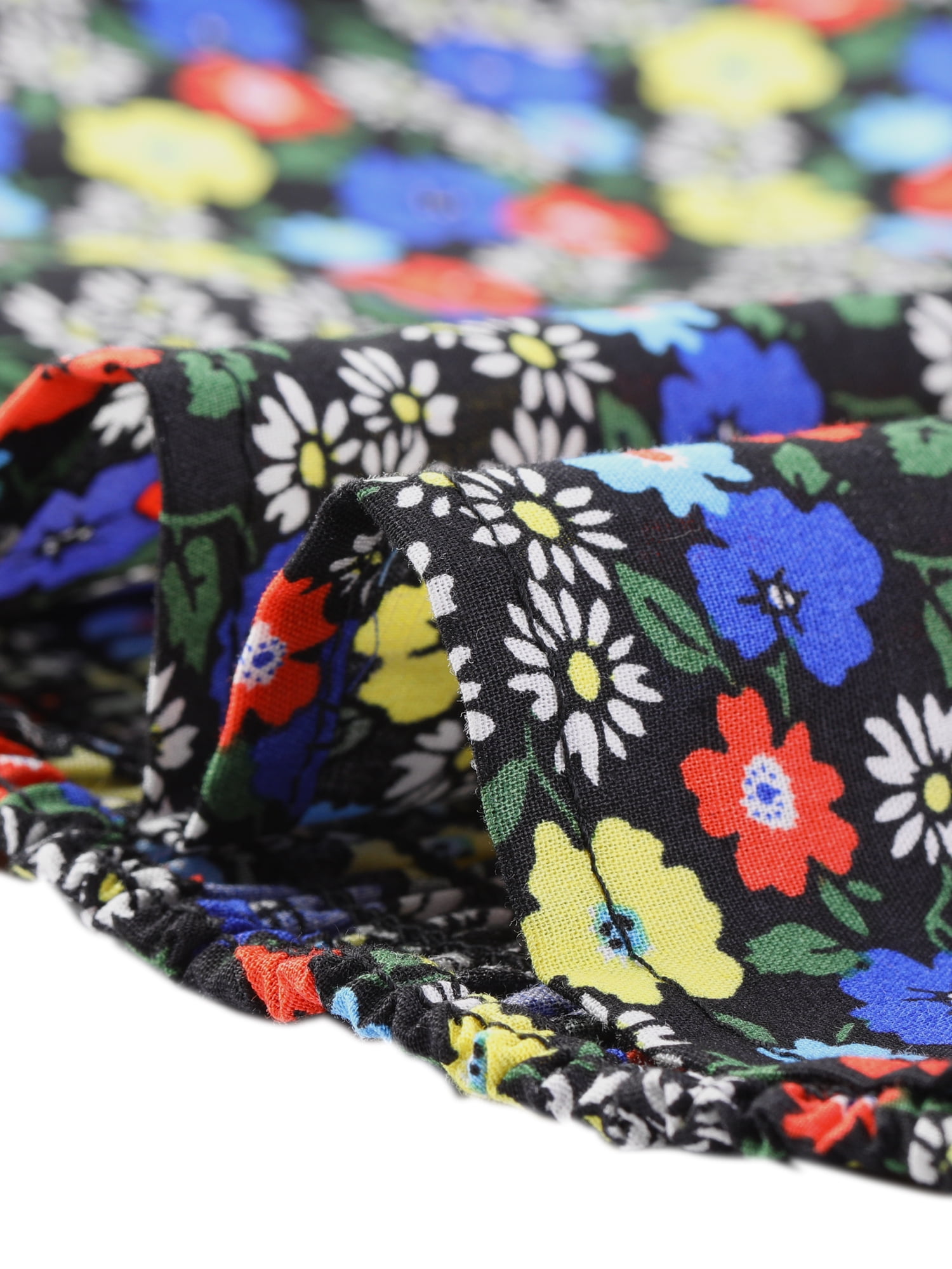 DARING DIVA Puff Sleeve Sweetheart Neck Smocked Floral Top XS Black Red