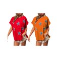 thumbnail image 3 of Nituyy T-Shirt d'Été Ample pour Femmes Appliques Étoile de Perle Manches Courtes Col Rond Tops Surdimensionnés, 3 of 9
