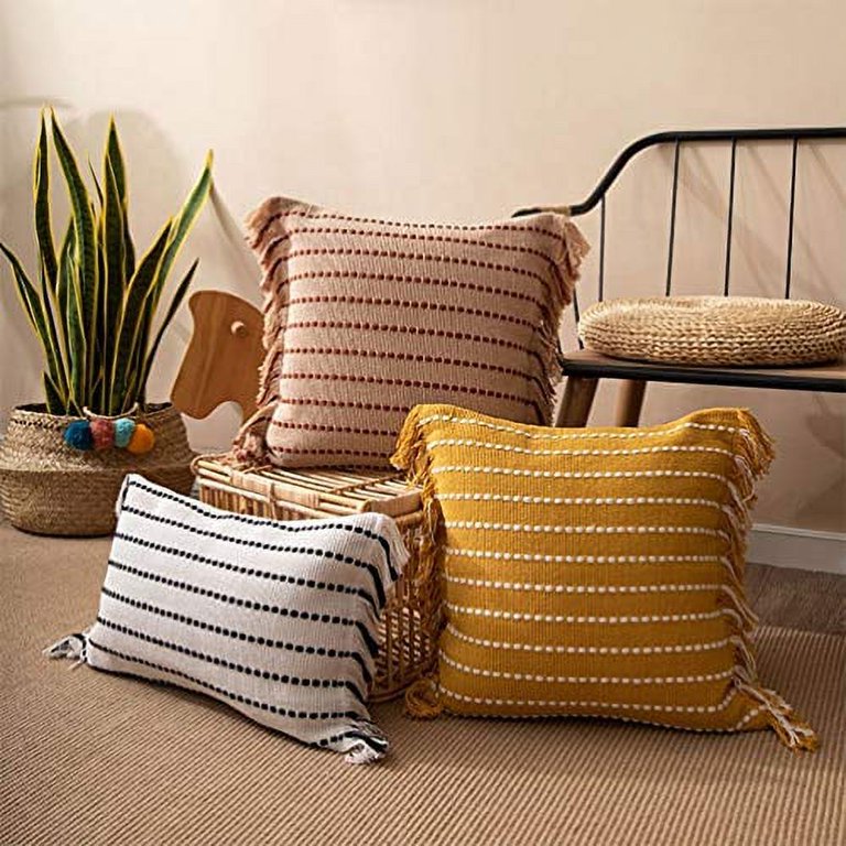 Fringed Cotton Throw Pillow