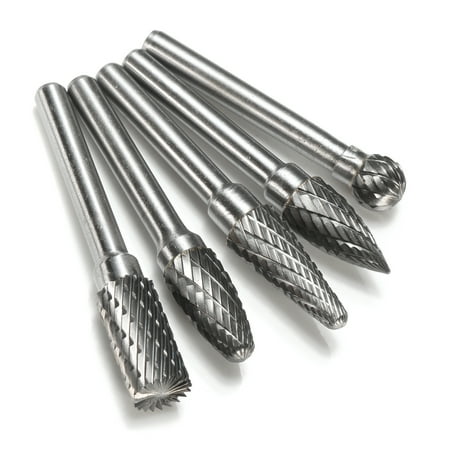Flame Carbide Burr 5PCS/Set 1/4' 6mm Head Tungsten Carbide Rotary Point Burr Die Grinder toolbit Shank Set CNC Engraving ()