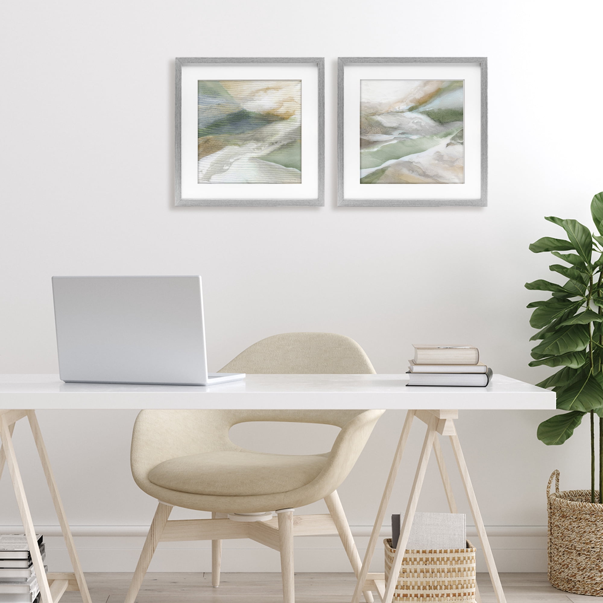 Stupell Industries Serene Misty Valley Abstraction 2 Piece Gray Framed Print Under Glass Set, design by Carol Robinson