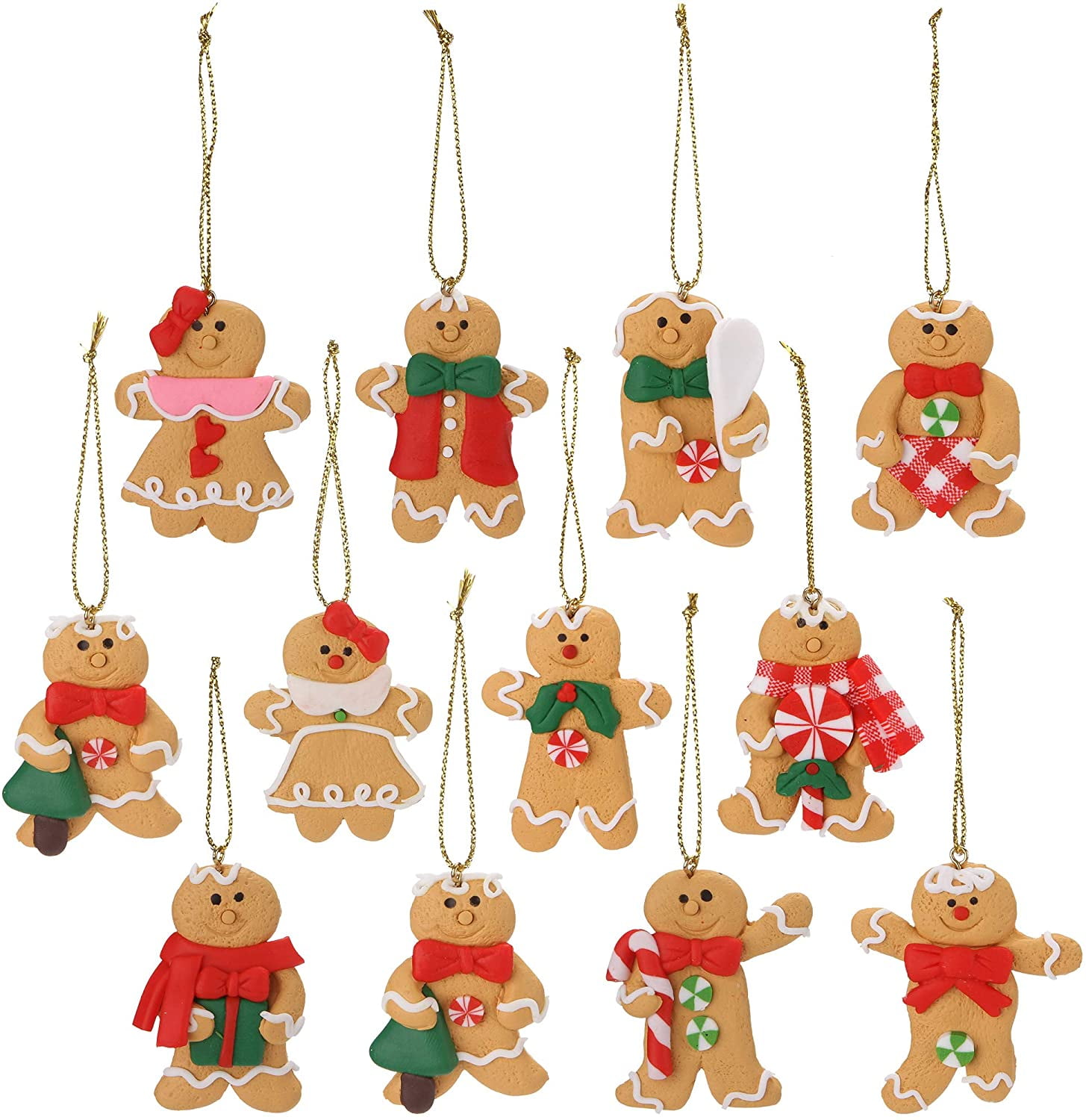 12 Pcs Gingerbread Man Christmas Ornaments 2020 Christmas Ornament 2.7 x 2 Inch Christmas Tree Ornaments for Holiday Celebrations Decorations.