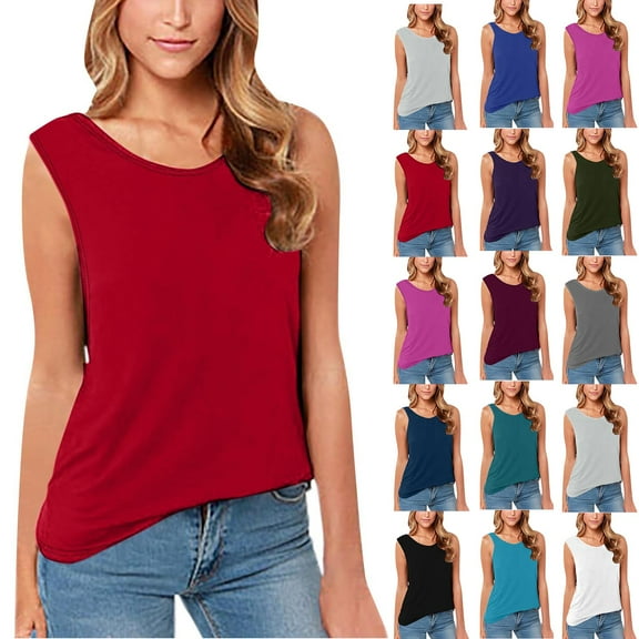 NSLGXD Summer Cotton Tank Tops for Women 2025 Sleeveless Round Neck Tops Loose Fit Basic Backless Tunic Shirts Casual Solid Color Open Back Tanks Trendy Clothes