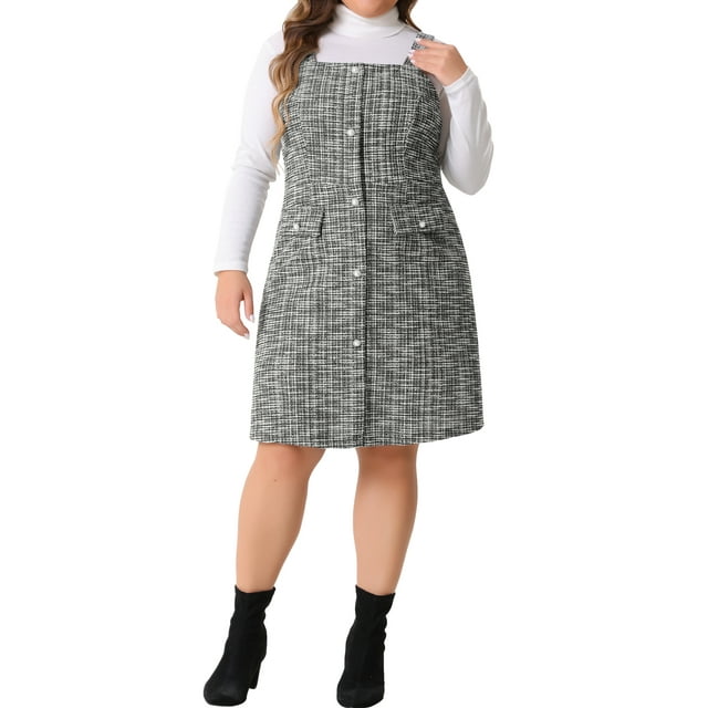 Vestidos con tirantes de talla grande para mujeres, vestido de tirantes de cintura alta, vestido de mezclilla de un solo botón 4X negro