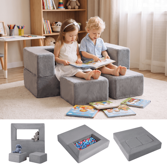 INFANS Modular Kids Play Couch, Toddler Sectional Fort Building Sofa for Playroom, Bedroom, Convertible Soft Foam Furniture Playset and Floor Cushion for Boys and Girls