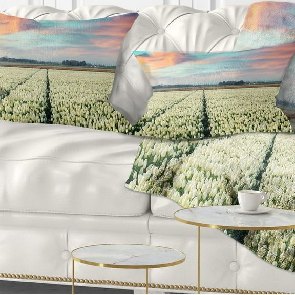 Designart Morning in Tulip Farm Near Espel Village - Landscape Printed Throw Pillow - 12x20