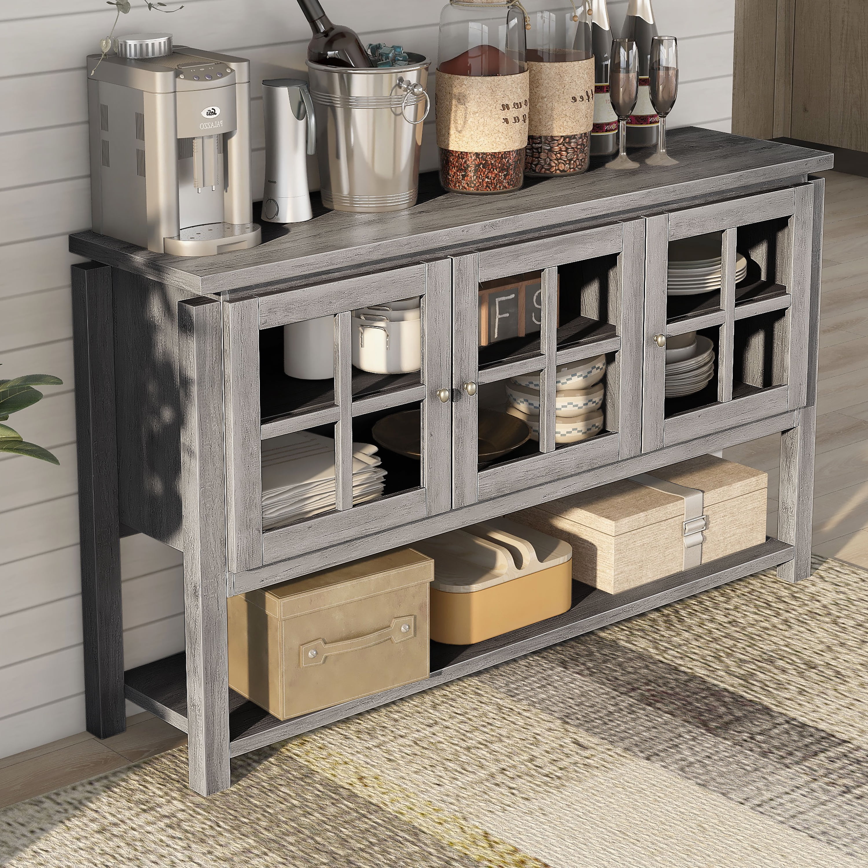 Furniture of America Chico Contemporary Wood 5-Shelf Buffet, Gray Oak
