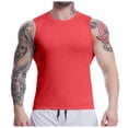 thumbnail image 2 of ZHOGXU Mens Tank Top Sleeveless Round Neck Solid Color Tight Base Fitness Training Running Quick Drying Basketball Vest For Daily Wear,Red,M, 2 of 6