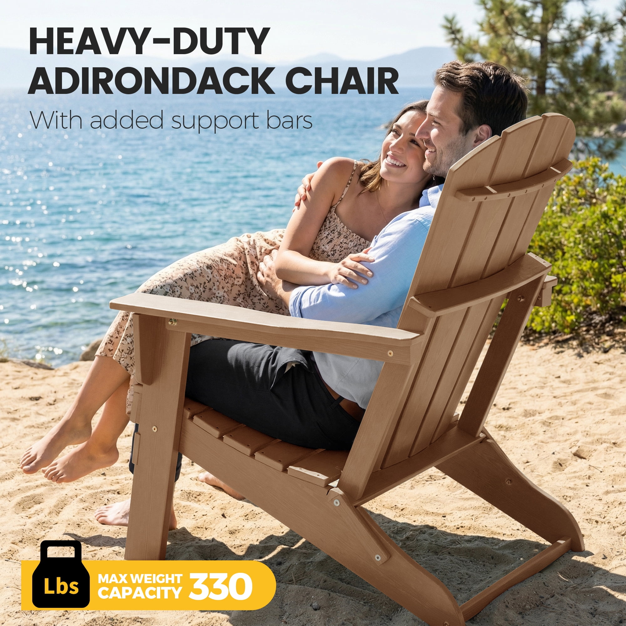 Cobiod Folding Adirondack Chair Set of 2, HDPE Patio Chair, All-Weather Space-Saving Foldable Fire Pit Seating for Camping, Backyard, Deck - Cedar