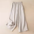thumbnail image 2 of Women's Linen Pants with Pockets Loose Fit Summer Palazzo Pants High Waist Wide Leg Crop Trousers Beach Yoga Pants Beige XL, 2 of 9