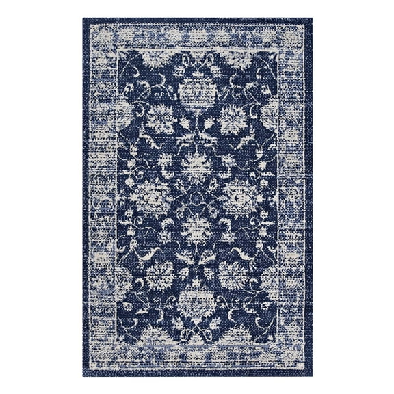 Modern Contemporary Urban Design Living Lounge Room Area Rug Runner Floor Carpet, Distressed Vintage Style, Fabric, Multi Blue
