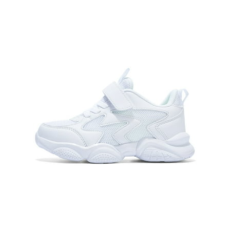 

Wazshop Unisex Athletic Shoes Comfort Sneakers Breathable Running Shoe Lightweight Sport Sneaker Kids Trainers Magic Tape Round Toe White Double Mesh 5Y