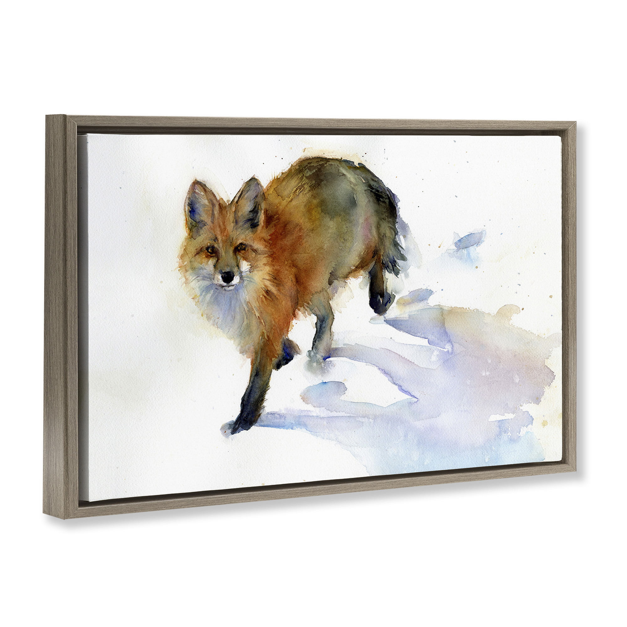 Stupell Industries Stepping Fox in Snow Animals & Insects Painting Brown Floater Framed Canvas Art Print Wall Art, 25 x 17