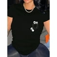 thumbnail image 1 of Camiseta con estampado de panda de bolsillo para mujer: informal y deportiva, cuello redondo, manga corta, cómoda camiseta de verano de mezcla de algodón con estampado animal abstracto, ideal para pra, 1 of 7