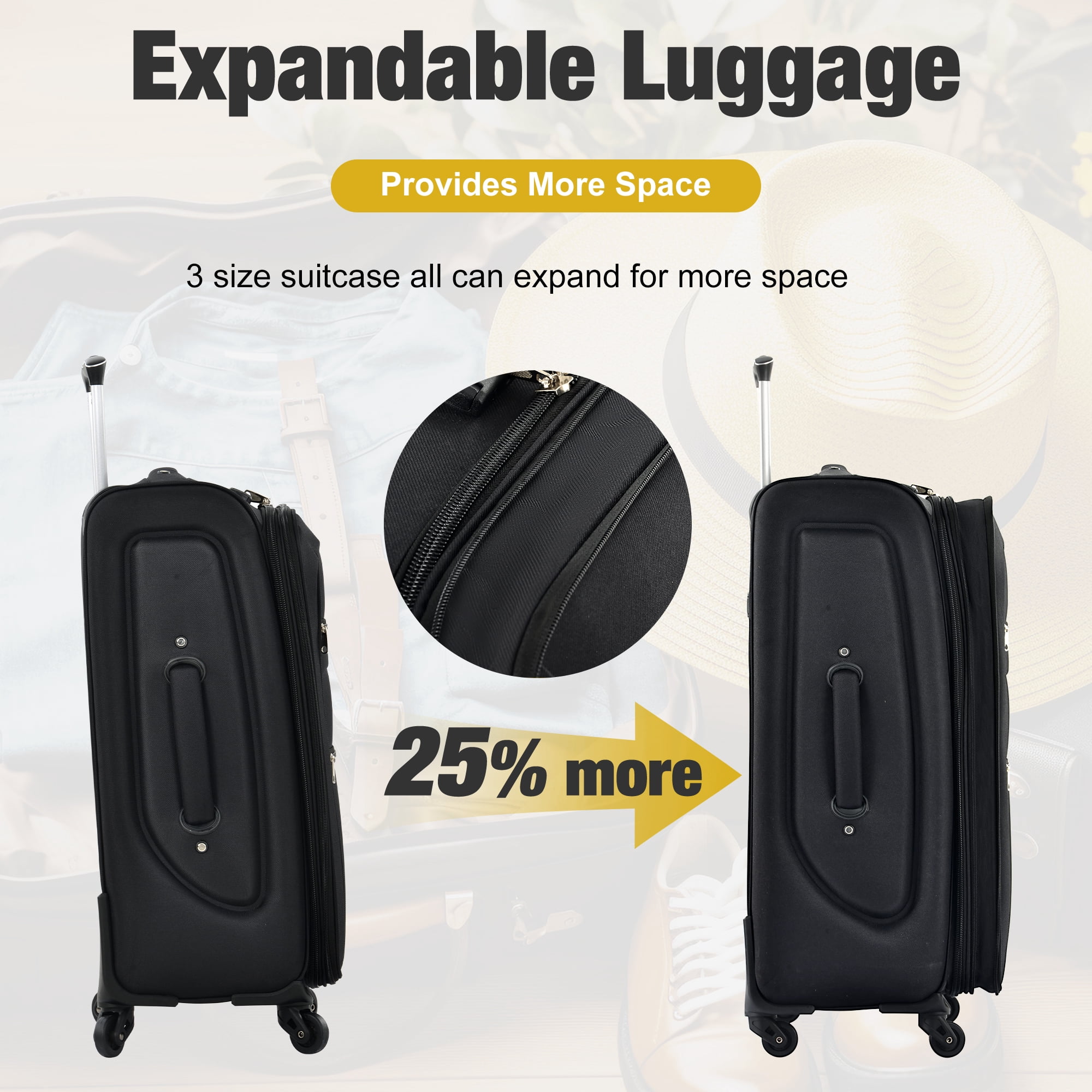 Softside Luggage Expandable 3 Piece Set Suitcase with Duffel Bag Upright Spinner Softshell Lightweight Luggage Travel Set-22/26/30 IN