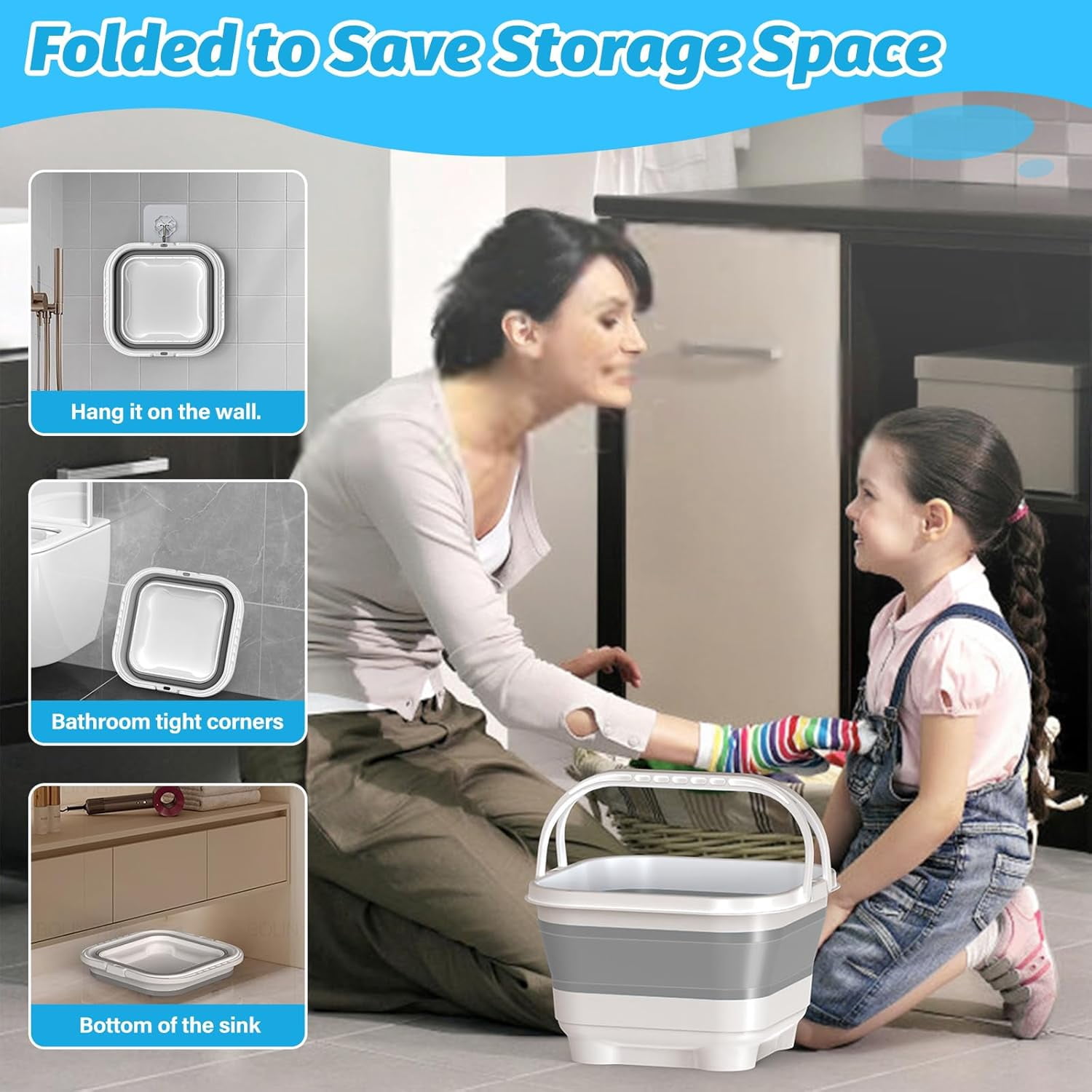 LC-dolida Bath Toy Storage Organizer, Foldable Bathtub Toy Holder Storage with Removable Base for Draining Drying, Bathroom Shower Toy Holder Baby Bath Toy Basket for Easy Storage (Gray)