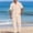 Khaki, variant on Men’s 2 Piece 100% Cotton Linen Outfit Summer Beach Short Sleeve Button Down Work Shirt and Pants Set Khaki