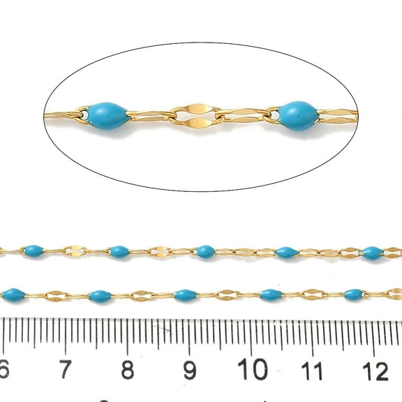 1roll Ion Plating(IP) 304 Stainless Steel Link Chains with Spool with Enamel Soldered Golden Sky Blue 4~10x2x0.4~2mm about 32.8 Feet(10m)/roll
