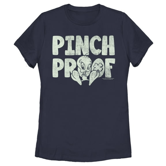 Women's Looney Tunes St. Patrick's Day Tweety Pinch Proof  Graphic Tee Navy Blue Large