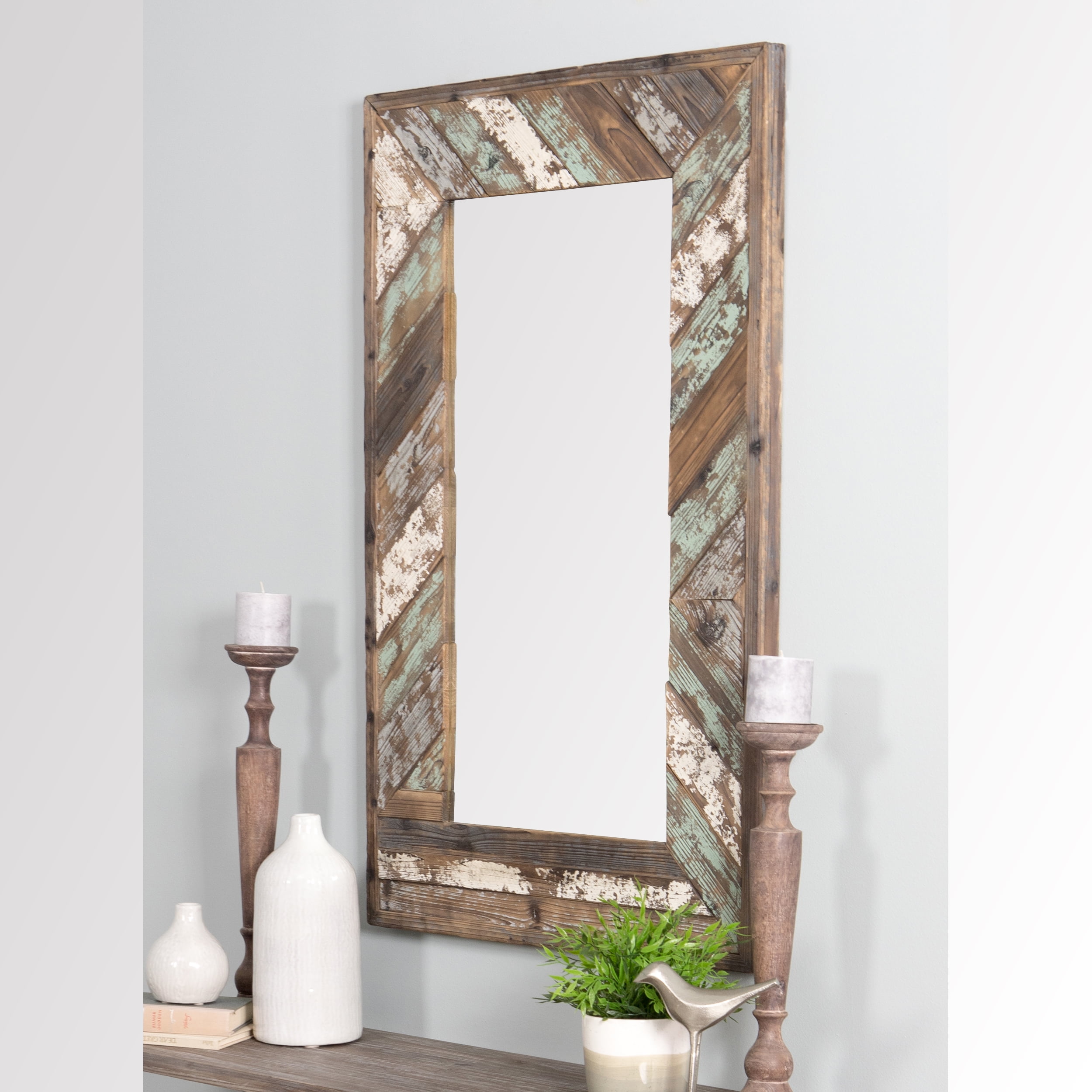 Large arch tan brown natural antiqued classic mirror (54.3 in. brogan distressed wood slat wall mirror multi colored 43 x 26 by aspire