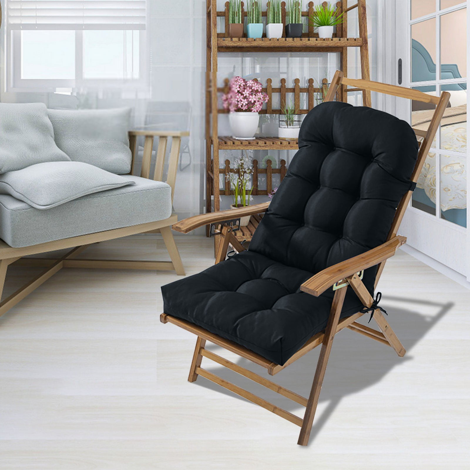 Lilgiuy 2 Pcs High Back Chair Cushions for Outdoor Indoor, Soft Lightweight Comfortable Patio Furniture Tufted Pillow All Weather Replacement Outdoor Rocking Chair Cushions, 19 x 19 Inches