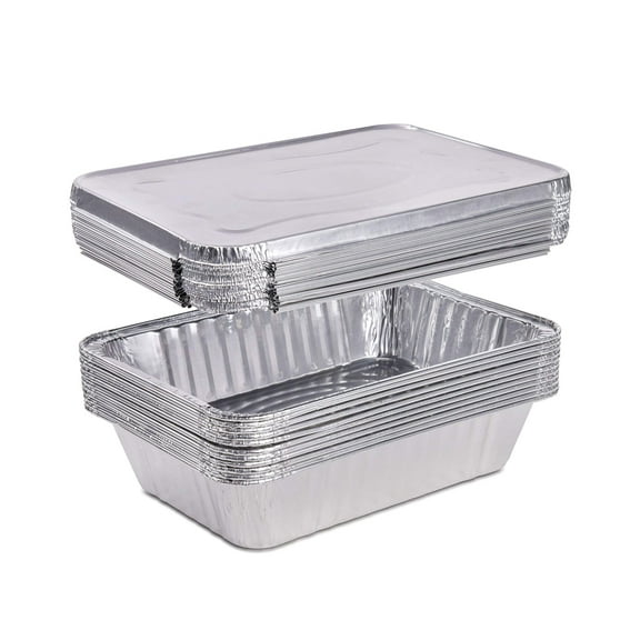 VEZEE 9x13 Half Size Aluminum Disposable Pans with Lids - Serve Various Delicacies for Events - 10 Counts