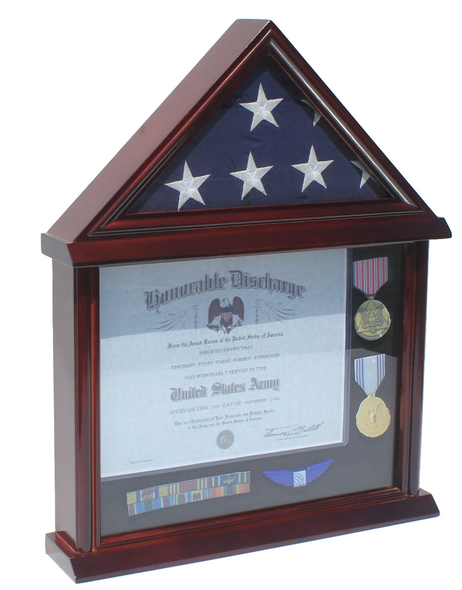 Veteran 5×9 In Memorial Flag Display Case Solid Wooden Shadow Box Cherry Finish 