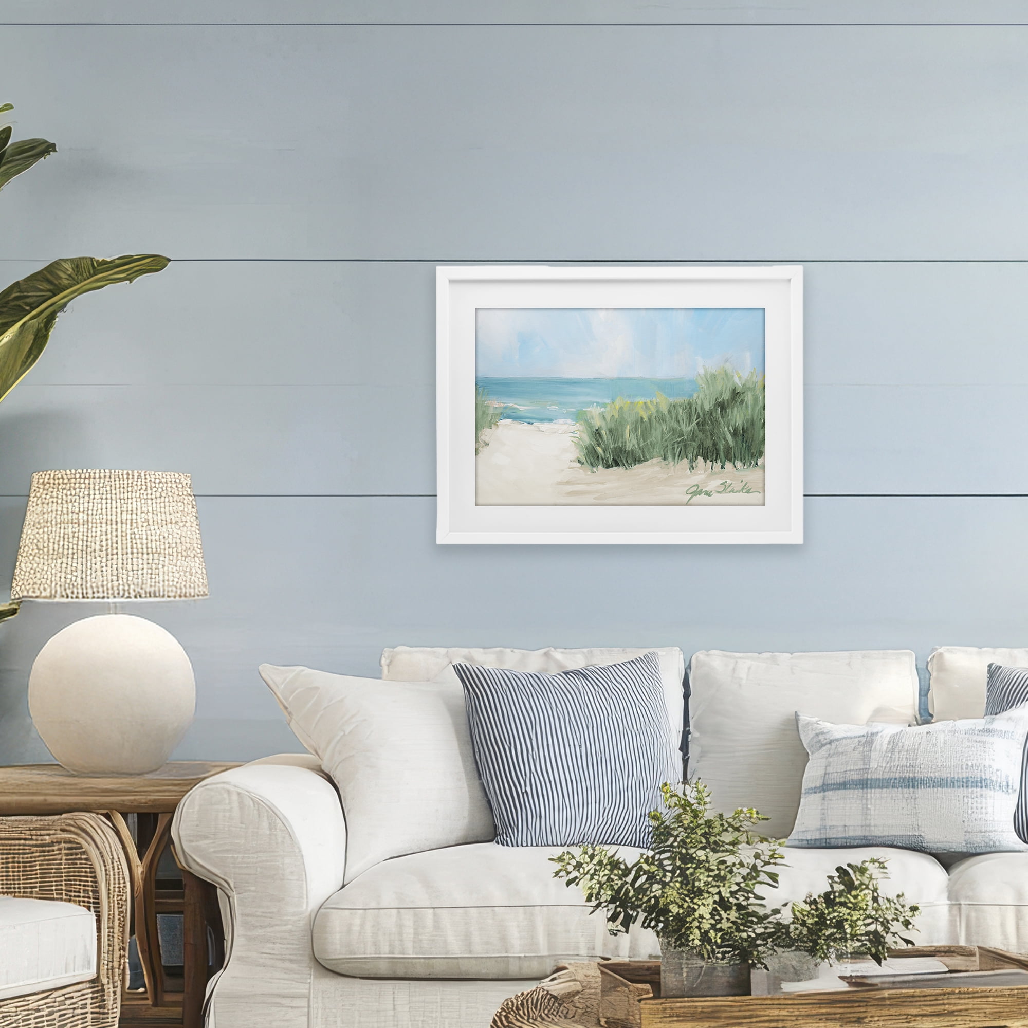 Stupell Industries Soothing Beach Day White Framed Print Under Glass, design by Jane Slivka