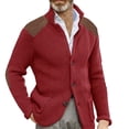thumbnail image 2 of DondPO Cardigan Men Mens Casual Button Cuff Shoulder Patch Slim Warm Sweater Cardigan Jacket Lapel Long Sleeve Knit Jacket Men's Cardigan Sweaters Mens Sweaters Red M, 2 of 4